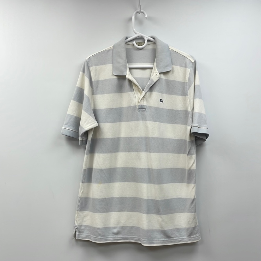Men's Burberry London Logo Striped Short Sleeve Polo Shirt Preppy Casual Large